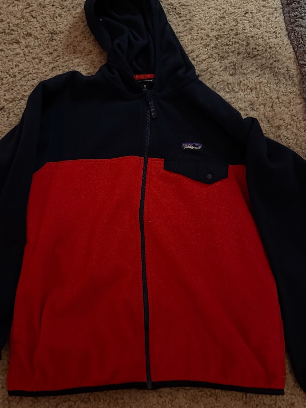 Kids Youth Patagonia Two-Tone Zip Hoodie - Red & Navy